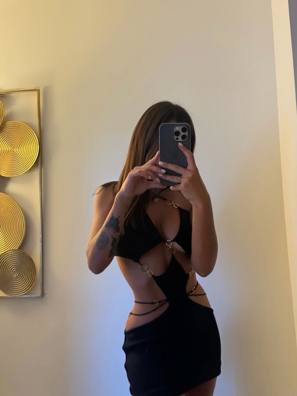 Black Ring-Detail Cutout Mini Dress
